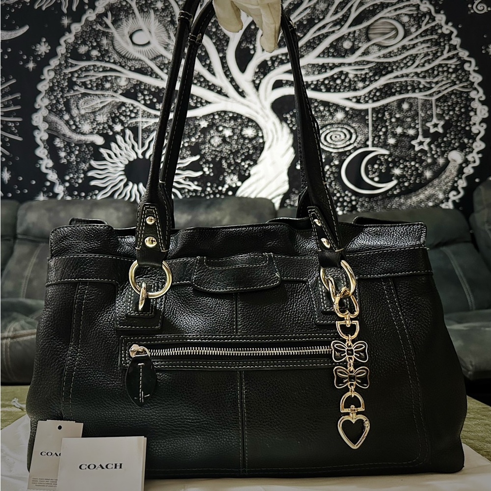 Vintage style Y2K Coach Black Leather Tote Bag shoulder bag - Picture 5 of 16